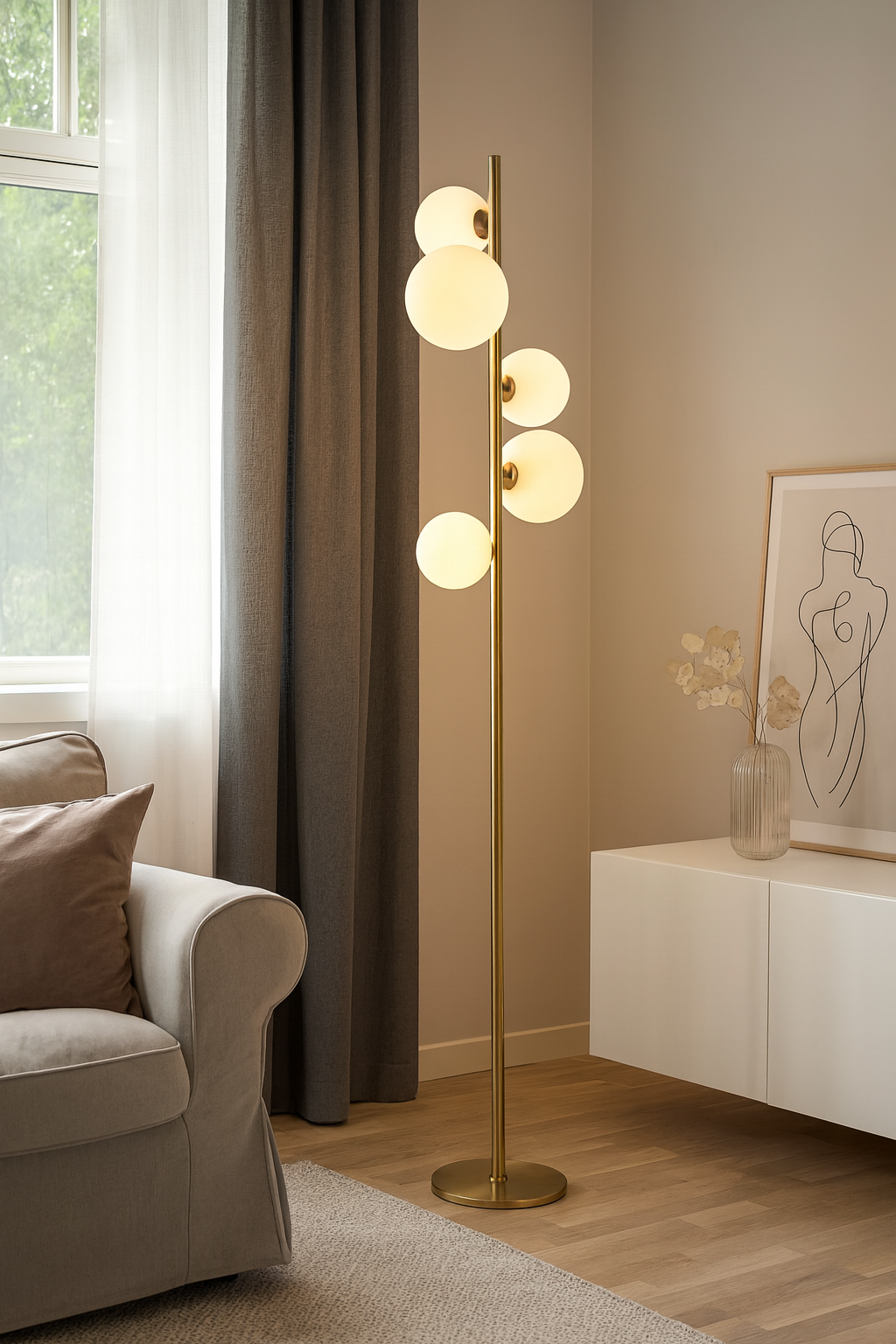 Valencia Gulvlampe Messing/Opal